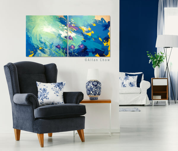 Giclees on paper - Indigo and Stars  - 48x24 - Prairie flowers